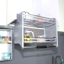 Modular Kitchen Lift Basket Elevator Stainless Steel Wire Pull Down Shelf for Cabinet Width 90 CM