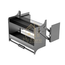 Modular Kitchen Lift Basket Elevator Glass Finish Pull Down Shelf (60 CM) – Dark Grey