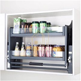 Modular Kitchen Lift Basket Elevator Glass Finish Pull Down Shelf (60 CM) – Dark Grey