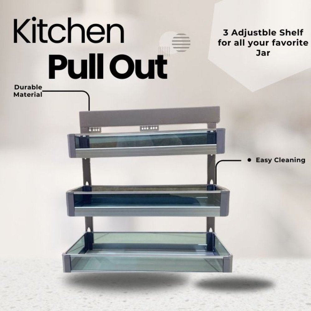 Kitchen Glass 3 Shelf Pullout Basket 24 Inch