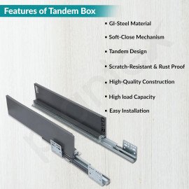 Tandem Slim Drawer Box System with Load Capacity Upto 45 Kg All Size 12 to 24 Inches