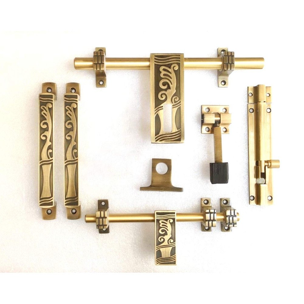 Brass Finish Door Kit DK-587 – Antique Finish, Premium 6-Piece Set