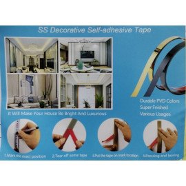 Self Adhesive Mirror Strip PVD Coated for Decoration, Furniture, Highlighters, Gold, Rose Gold, Chrome Stainless Steel 12mm to 50mm width length 5 Mtrs